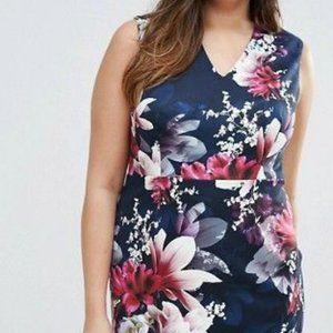 ASOS Coast Plus Penelope Floral Print Scuba Pencil Dress - Navy / US 18